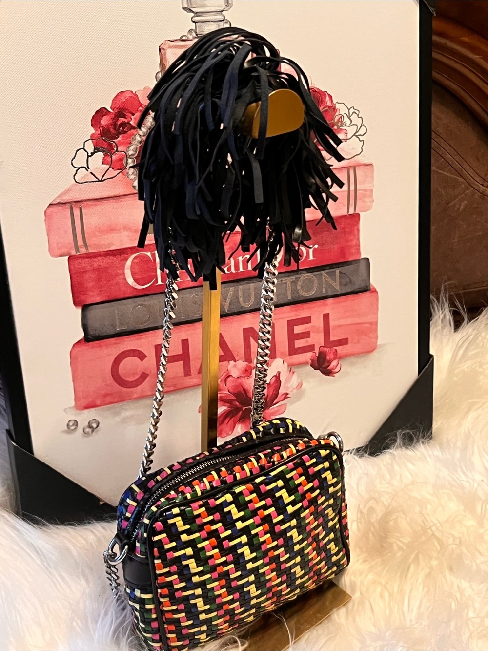 Zara Multicolor Woven with Black Tassel strap  crossbody bag